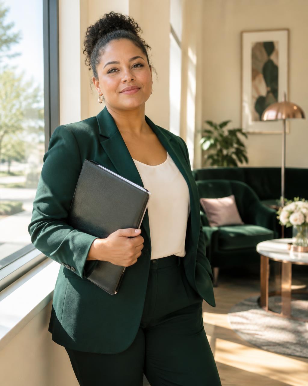A confident woman prepared for her next professional opportunity